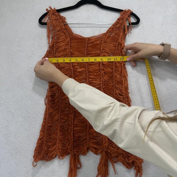 Xtaren Y2K Womens Small Rust Orange Fringe Sheer Boho Festival Tank Top - Picture 4 of 8